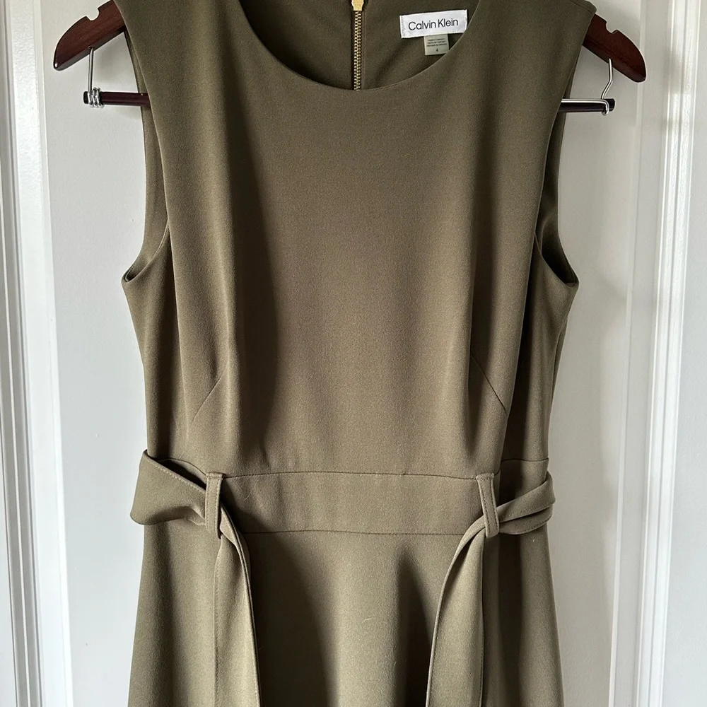 Calvin Klein Olive Green Maxi Dress with Waist Tie - Picture 4 of 5